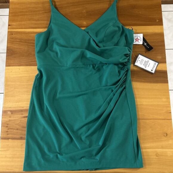 Betsy Adam Knee Length Dress. 22W. Green. Sleeveless. Stretch. Spaghetti Straps - Picture 1 of 12
